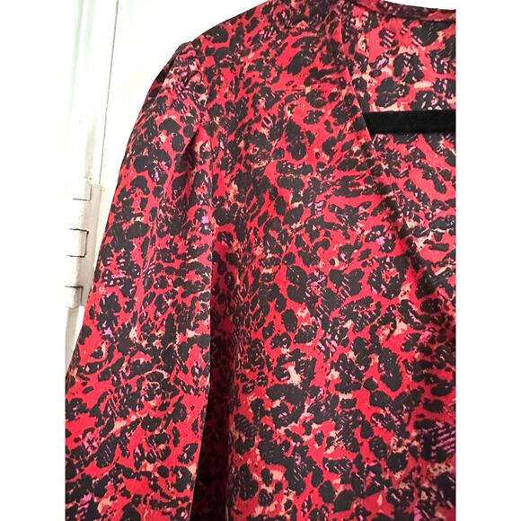 SANCTUARY Anthropologie Red Leopard Animal Print Smocked Cuff Blouse - Sz L - Picture 4 of 6